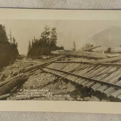 'C.N. Railway Track Salvus Distric BC Skeena River Flood June 1936'
