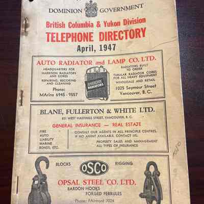 1947 BC & Yukon Division Telephone Directory
