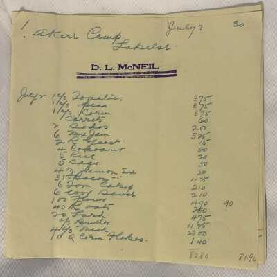 'D.L. McNeil 1930' Receipt Pages