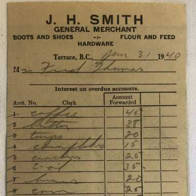 'J.H. Smith General Merchant Receipt'