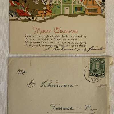 1930 Christmas Card and Envelope
