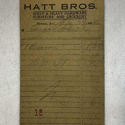 'Hatt Bros Jan 29 1924' Receipt