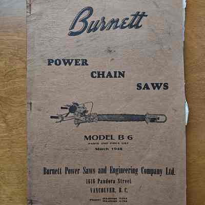 Burnett Power Chain Saws Model B6 Parts and Price List