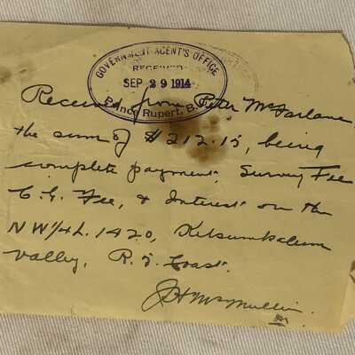 'Government Agent's Office 1914' Receipt