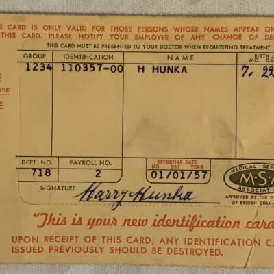 'Harry Hunka Medical Services' Card