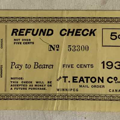 Eaton's Refund Check