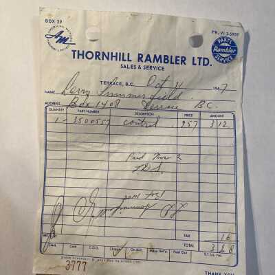 'Thornhill Rambler Ltd 1967' Receipt