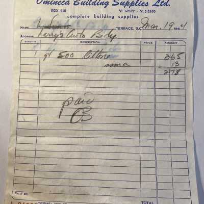 'Omineca Building Supplies Ltd 1964' Receipt