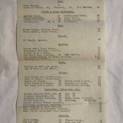'Friday September 20th 1907' Menu