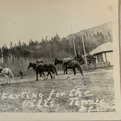 ‘Starting for the Hills. Terrace B. C.’