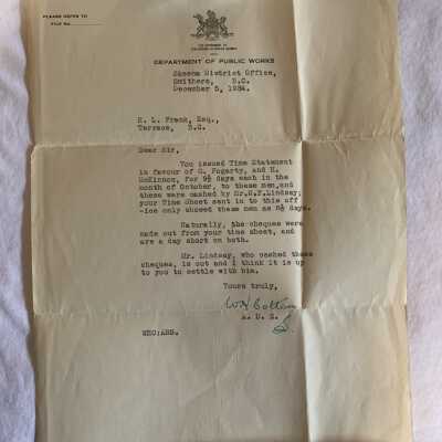 Department of Public Works to HL Frank Letter