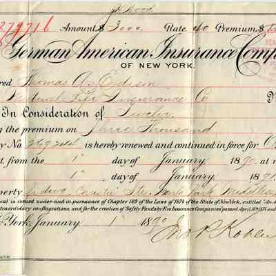 1890-1891 Menlo Park Edison Home Insurance Policy
