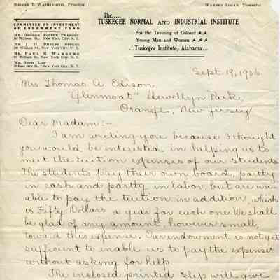 Booker T. Washington to Mina Miller Edison