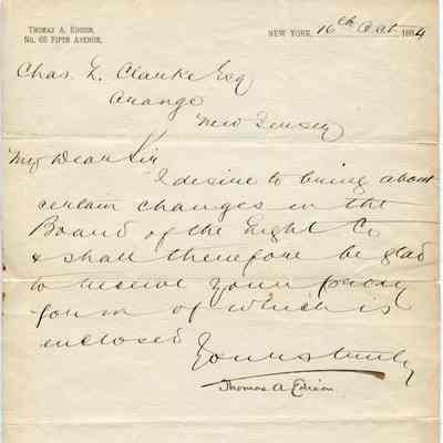 Letter: Thomas A Edison to Charles L Clarke