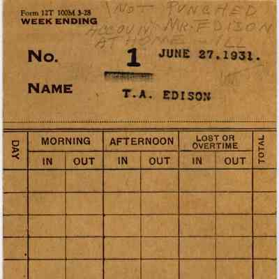 Tme Card: T.A. Edison 6-27-31