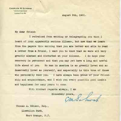Charles Schwab to TAE 8-5-1931
