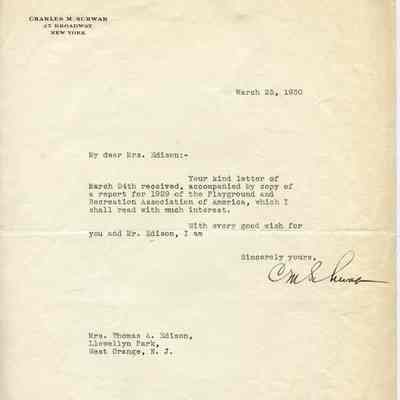 Charles Schwab to MME 3-25-1930