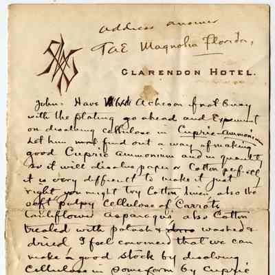 Letter/technical note: T.A. Edison to John Ott on filament experiments