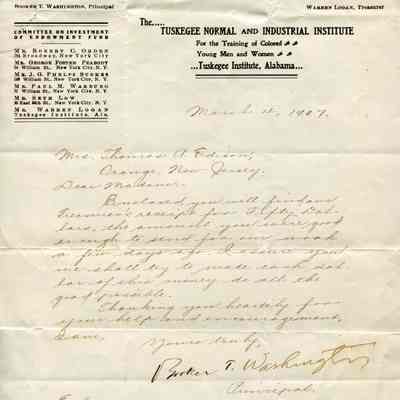 Booker T. Washington to Mina Edison