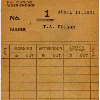 Time Card: T.A. Edison 4-11-1931