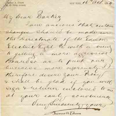 Letter: Thomas A Edison to George Barker