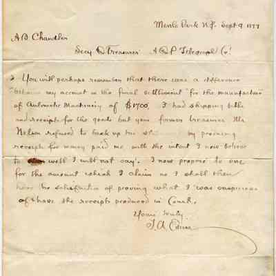 TAE to Albert Brown Chandler 9-9-1877