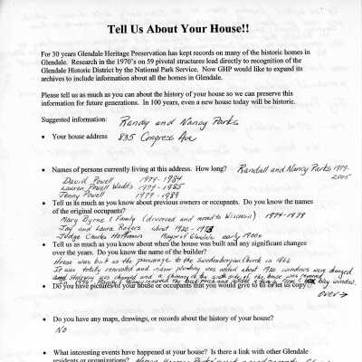 835 Congress Home Owners Survey