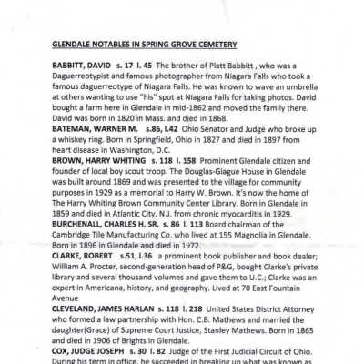 Glendale Notables in Spring Grove Cemetery