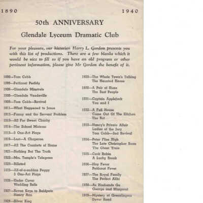 Performances Dramatic Club 1890-1940