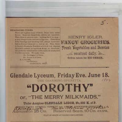 Program for Glendale Lyceum performance of "Dorothy"
