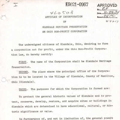 Articles of Incorporation of Glendale Heritage Preservation