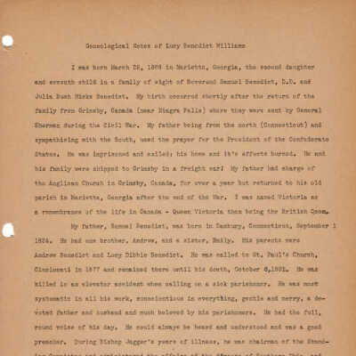 Geneological Notes of Lucy Benedict Williams