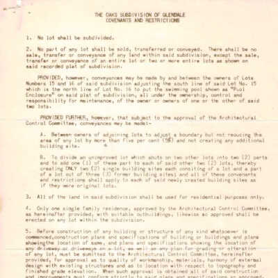 The Oaks Subdivision of Glendale Covenants and Restrictions