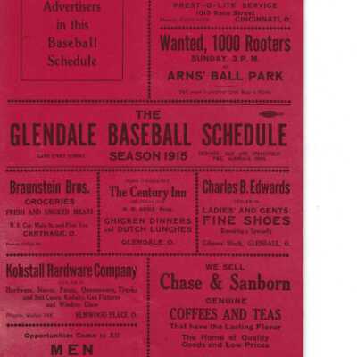 Glendale Baseball Schedule with multiple business advertisements