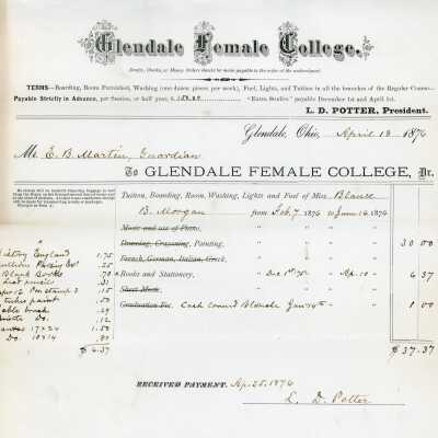 Glendale Female College Receipt