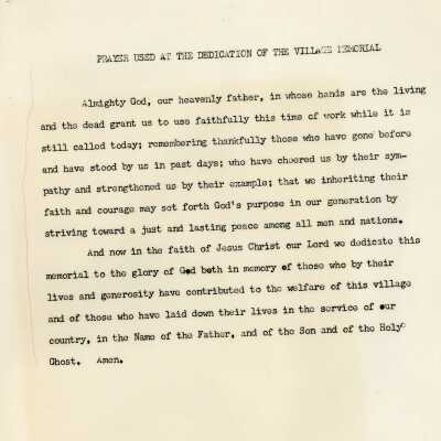 Prayer - Dedication of the Village Memorial