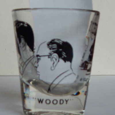 Shot Glass with etching of Woody Garber