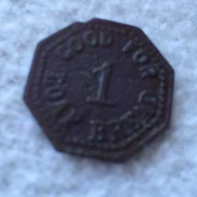Metal token from Sulfstede Bakery, c. 1870s-1900