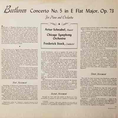 Liner Beethoven's "Emperor" Concerto For Piano And Orchestra - Artur Schnabel And The Chicago Symphony Orchestra, Frederick Stock Conducting – 1950 - Victor Dm-939 - Victoria High School (2021)