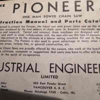 Pioneer. One man power chain saw