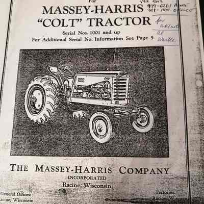 Massey-Harris. Repair parts list for Massey-Harris "Colt" tractor. Serial nos. 1001 and up.