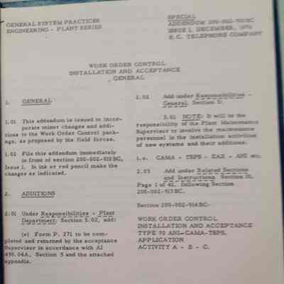 Work order control installation and acceptance general