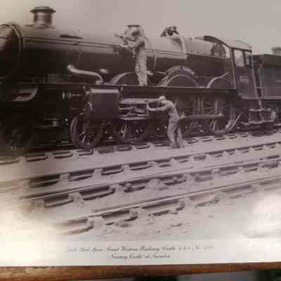 Spick and span. Great Western Railway. "Castle" 4-6-0. No 5029. "Nunney Castel" at Swindon. Photograph.