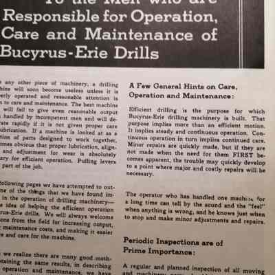 Care, maintenance and operation of Bucyrus-Erie drills