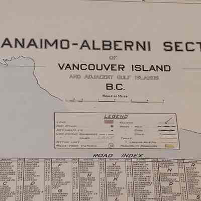 Nanaimo-Alberni section of Vancouver Island and adjacent Gulf Islands, B.C. Map.