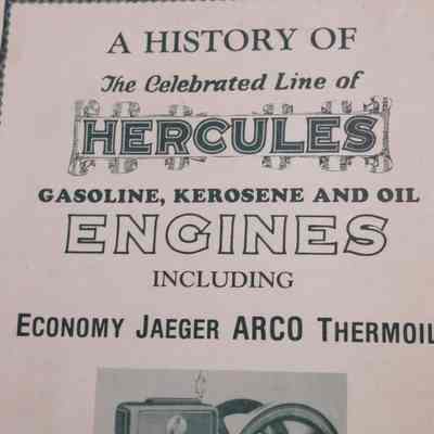 History of the celebrated line of Hercules gasoline, kerosene and oil engines including Economy Jaeger Arco Thermoil