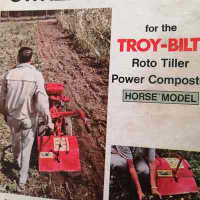 Owners manual for the Troy-Bilt roto tiller, power composter. "Horse model."