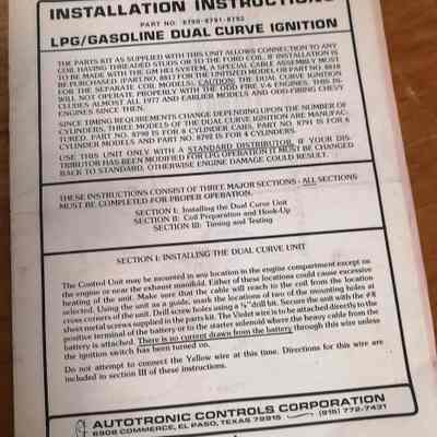 Installation instructions. LPG/Gasoline dual curve ignition