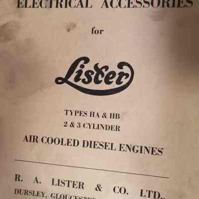 Electrical accessories for Lister types HA and HB 2 and 3 cylinder air cooled diesel engines