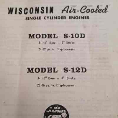 Wisconsin air cooled single cylinder engines. Model S-10D, model S-12D